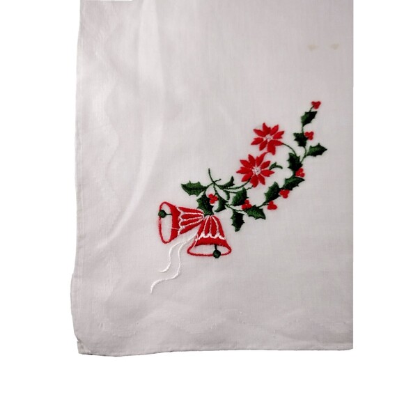 Vintage Handkerchief Hanky Embroidered Christmas Bells Poinsettia Holly  READ - Picture 2 of 5